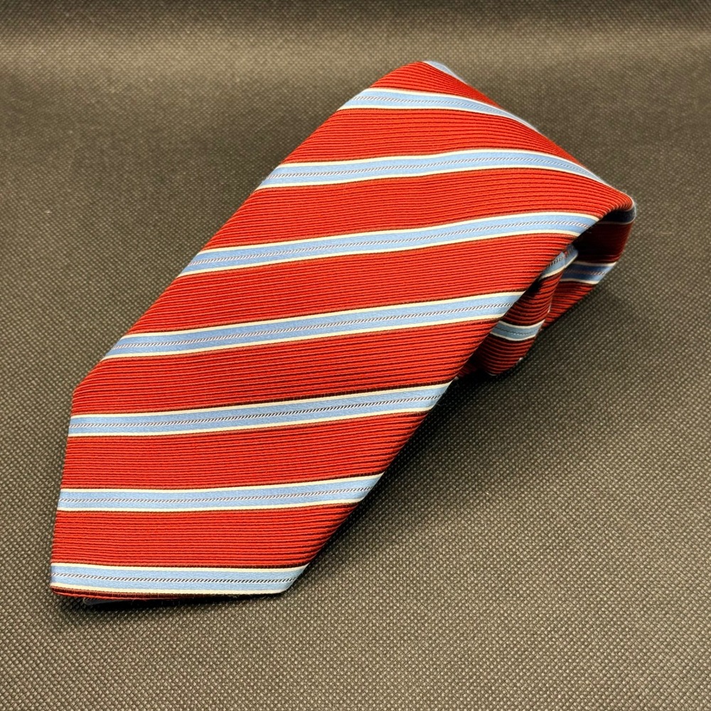 Ermenegildo Zegna Red Striped Silk Tie 3.75" x 58" Made in Italy Luxury